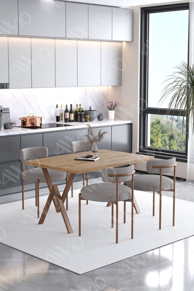 Calina Teddy Sandalye 80x120 Yemek Masası Mutfak Masası 4 Kişilik Masa Sandalye Takımı