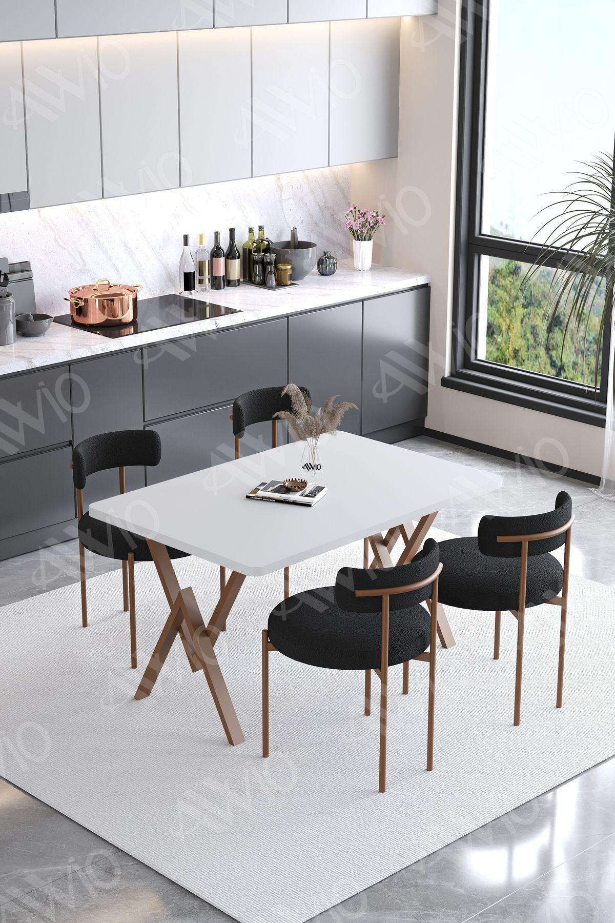 Lionte Teddy Sandalye 80x120 Yemek Masası Mutfak Masası 4 Kişilik Masa Sandalye Takımı