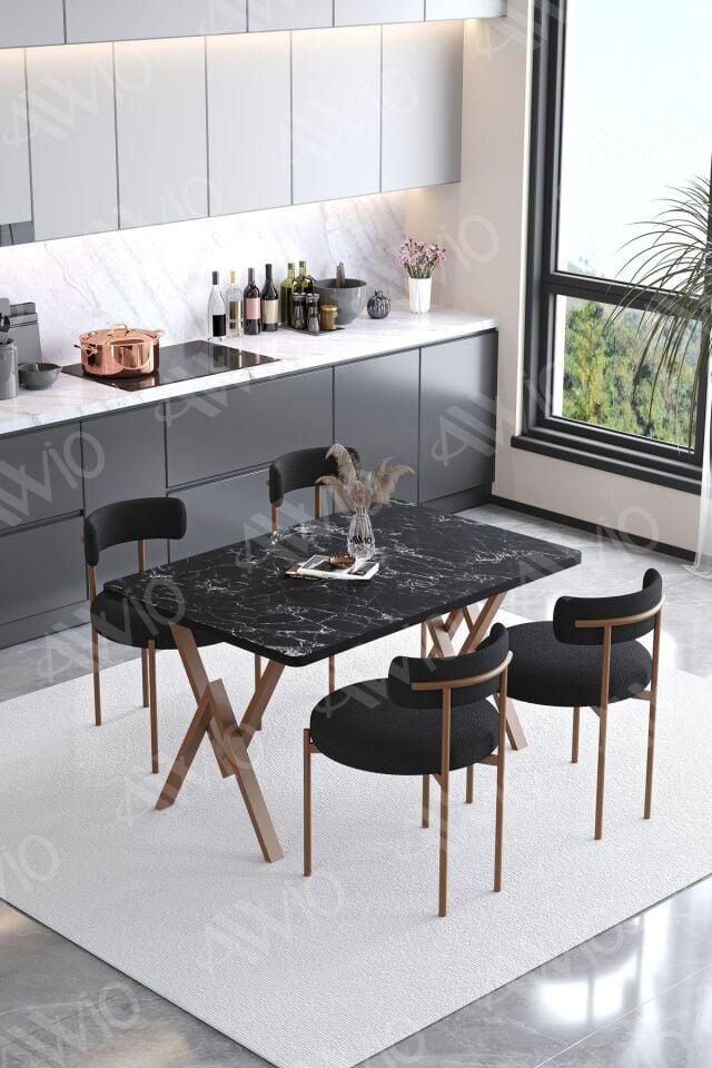 Lionte Teddy Sandalye 80x120 Yemek Masası Mutfak Masası 4 Kişilik Masa Sandalye Takımı