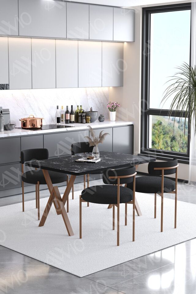 Lionte Teddy Sandalye 80x120 Yemek Masası Mutfak Masası 4 Kişilik Masa Sandalye Takımı