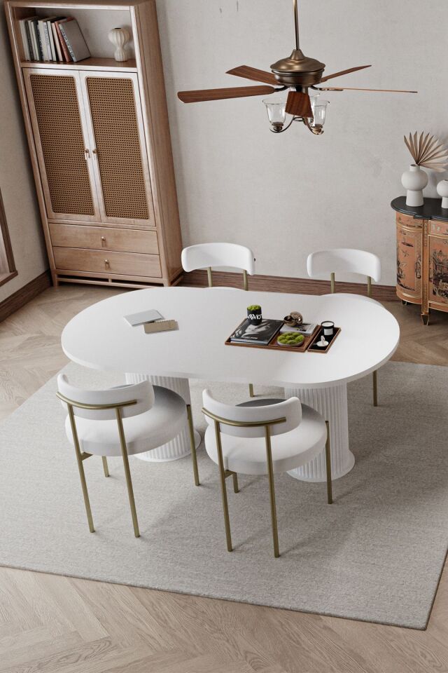 West Beyaz Bohem Ayak 80x160 Yemek Masası Mutfak Masası Salon Masası Masa Sandalye Takımı