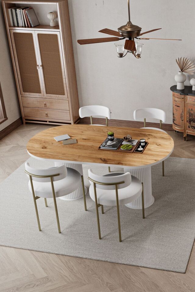 West Beyaz Bohem Ayak 80x160 Yemek Masası Mutfak Masası Salon Masası Masa Sandalye Takımı