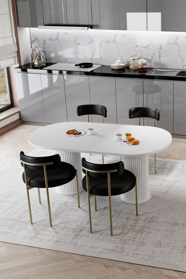 Rita Beyaz Bohem Ayak 80x160 Yemek Masası & Mutfak Masası & Salon Masası Masa Sandalye Takımı