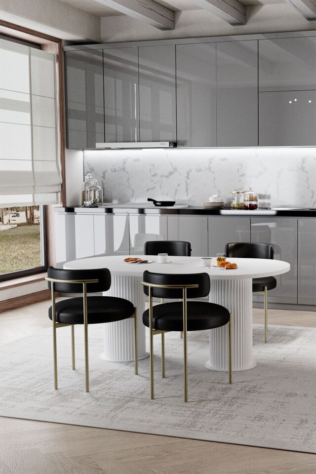 Rita Beyaz Bohem Ayak 80x160 Yemek Masası & Mutfak Masası & Salon Masası Masa Sandalye Takımı