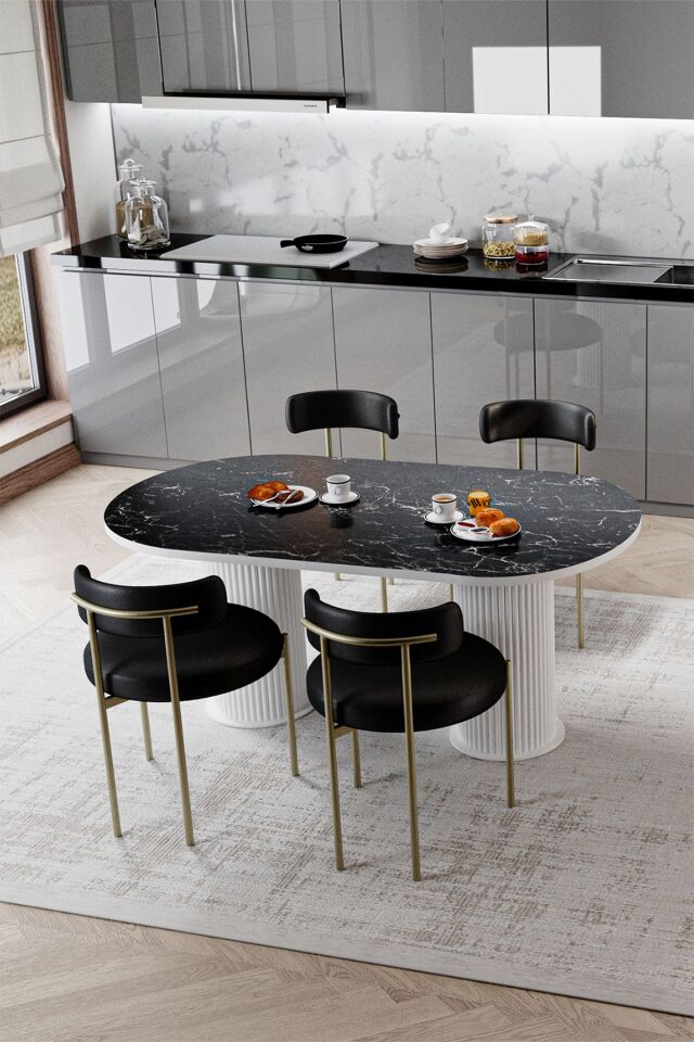 Rita Beyaz Bohem Ayak 80x160 Yemek Masası & Mutfak Masası & Salon Masası Masa Sandalye Takımı