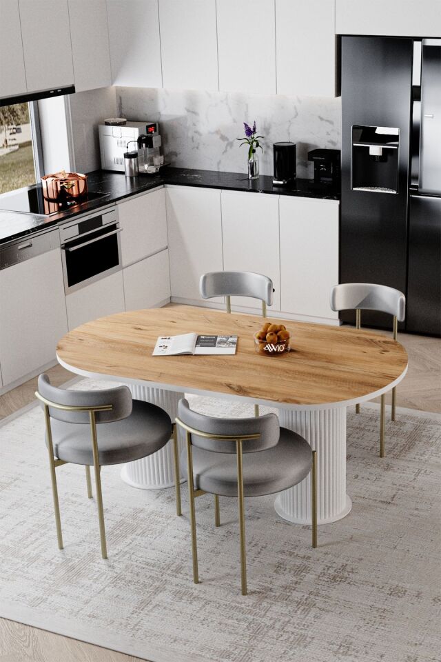 Eliza Beyaz Bohem Ayak 80x160 Yemek Masası & Mutfak Masası & Salon Masası Masa Sandalye Takımı