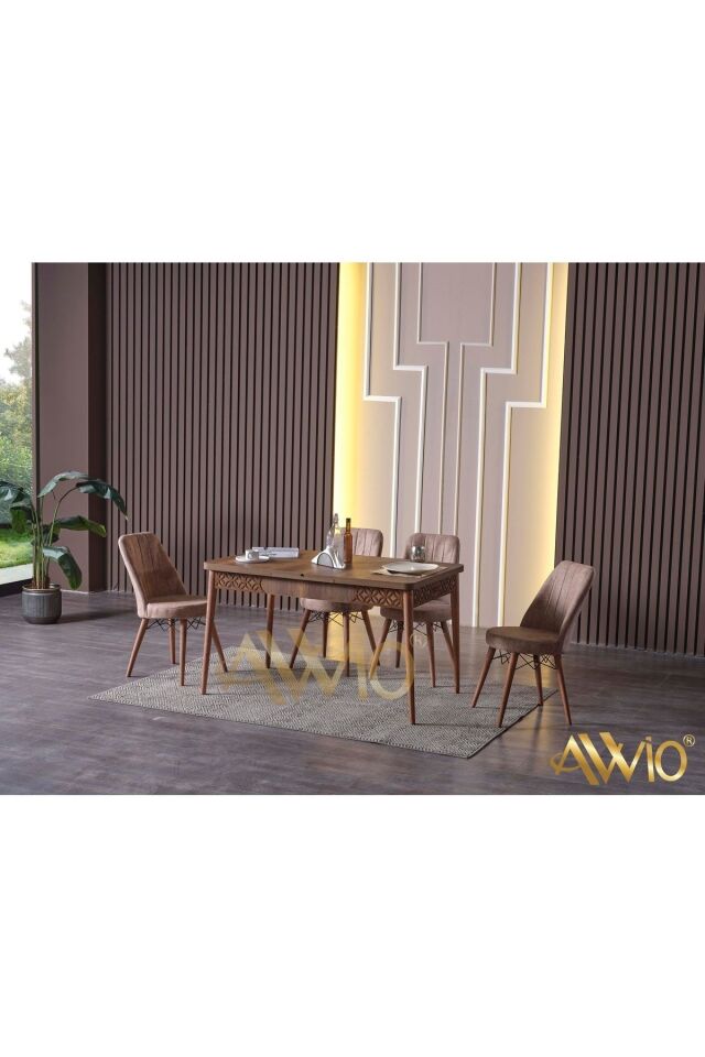 Lotus Yemek Masası Mutfak Masası Açılır Masa Takımı 4 Sandalyeli