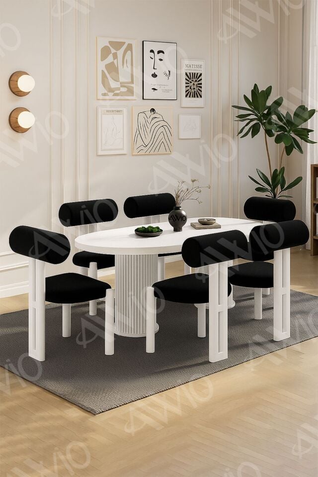 Carlina Bohem Ayak 6'Lı Metal Pofi Demonte Sandalye 80x160 Masa Sandalye Takımı