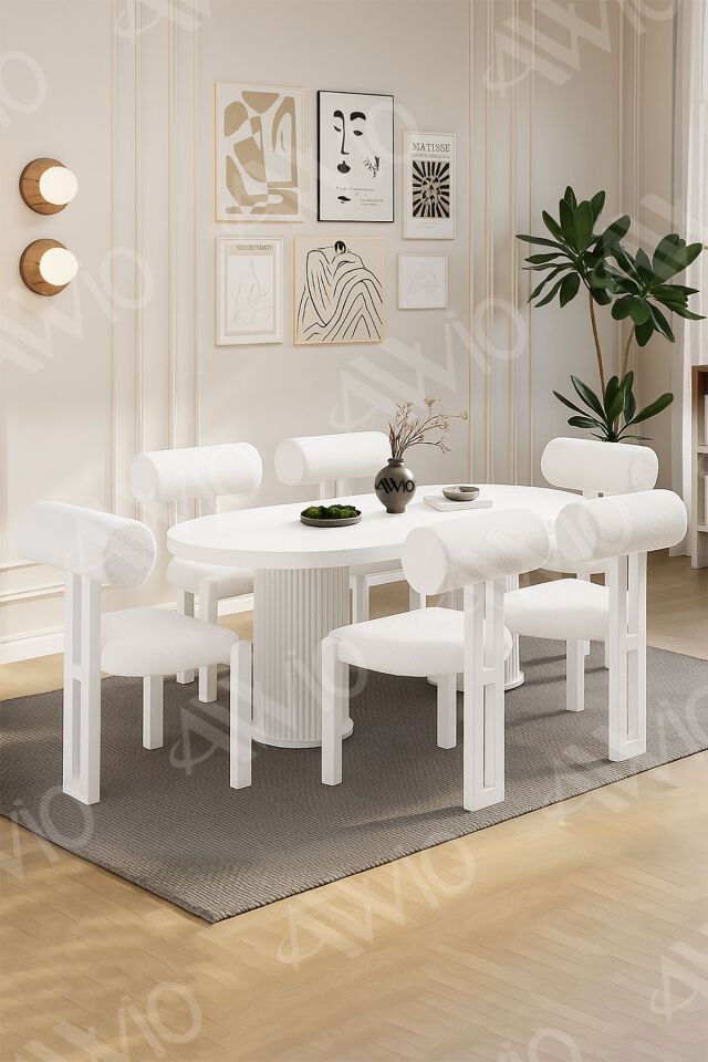 Carlina Bohem Ayak 6'Lı Metal Pofi Demonte Sandalye 80x160 Masa Sandalye Takımı