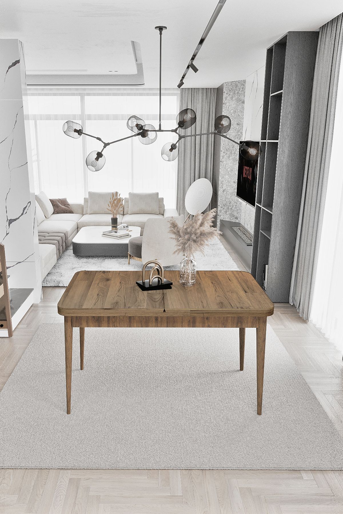 Sümela Açılabilir Tek Masa Barok Ceviz Mutfak Masası Yemek Masası Açılır 80X130