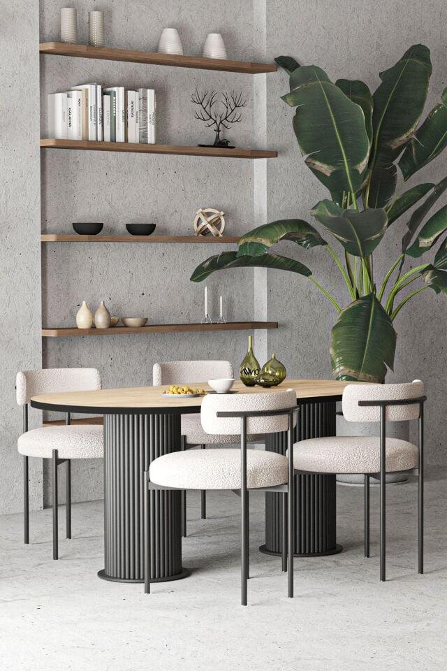 Anka Teddy Sandalye Bohem Lake Mdf Ayak 80x140 Oval Yemek Masası Mutfak Masası Masa Sandalye Takımı