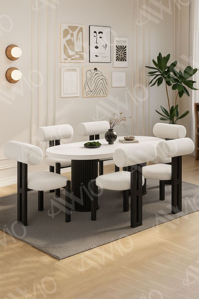 Verona Bohem Ayak 6'lı Metal Pofi Demonte Sandalye 80x160 Masa Sandalye Takımı