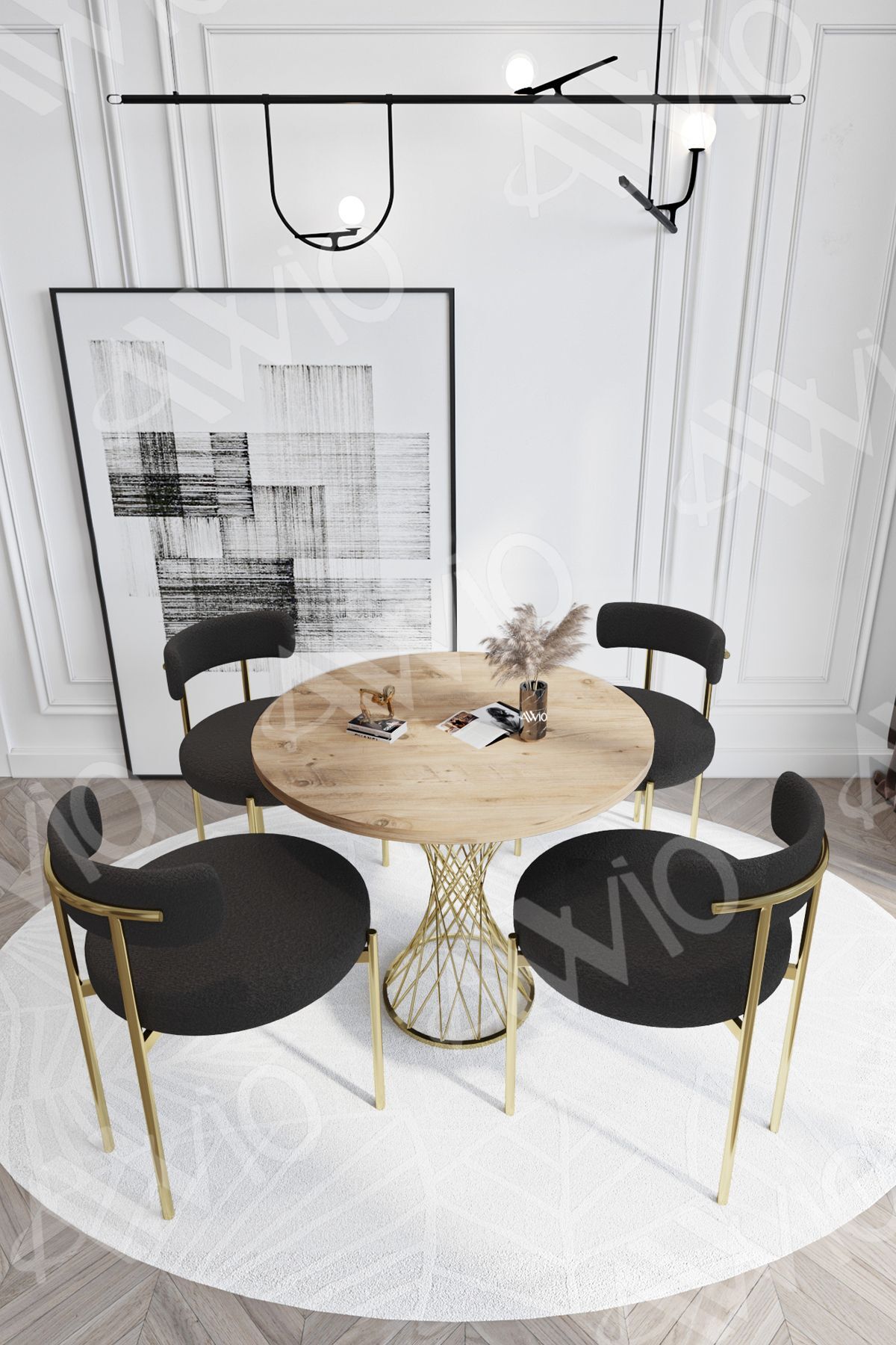 Pienna MAT GOLD Teddy Sandalye 90x90 Yuvarlak Yemek Masası Mutfak Masası  Masa Sandalye Takımı