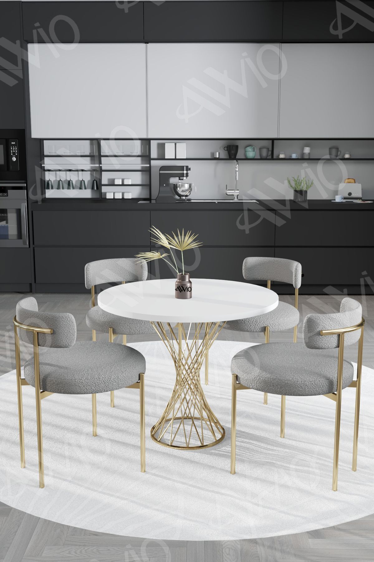 Tiny MAT GOLD Teddy Sandalye 90x90 Yuvarlak Yemek Masası Mutfak Masası  Masa Sandalye Takımı