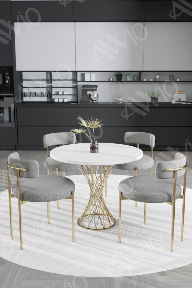 Tiny MAT GOLD Teddy Sandalye 90x90 Yuvarlak Yemek Masası Mutfak Masası  Masa Sandalye Takımı