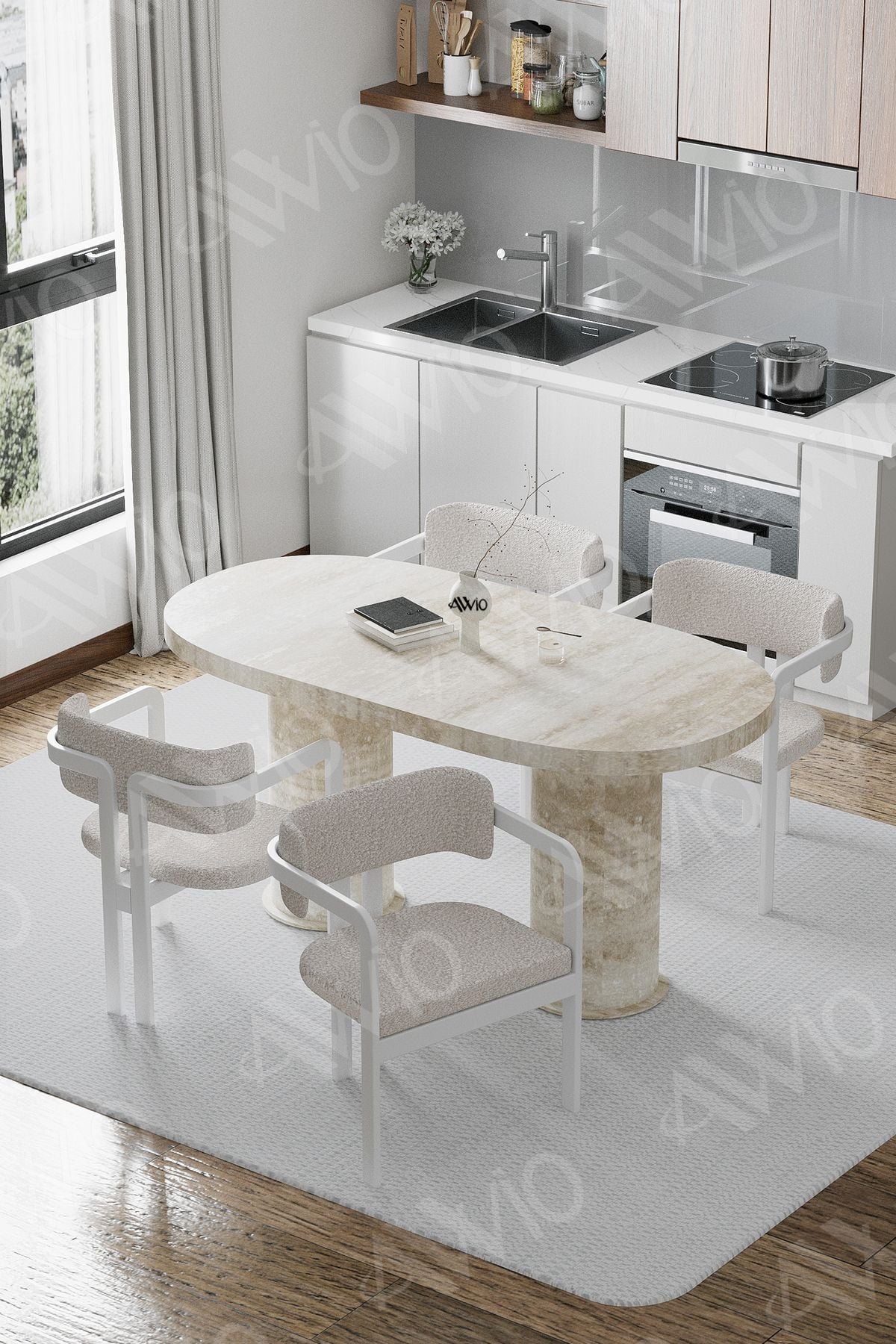 Nora Traverten 80X 160 Yemek Masası Mutfak Masası 4 Kişilik Masa Sandalye Takımı