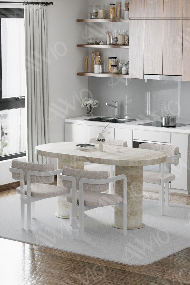 Nora Traverten 80X 160 Yemek Masası Mutfak Masası 4 Kişilik Masa Sandalye Takımı