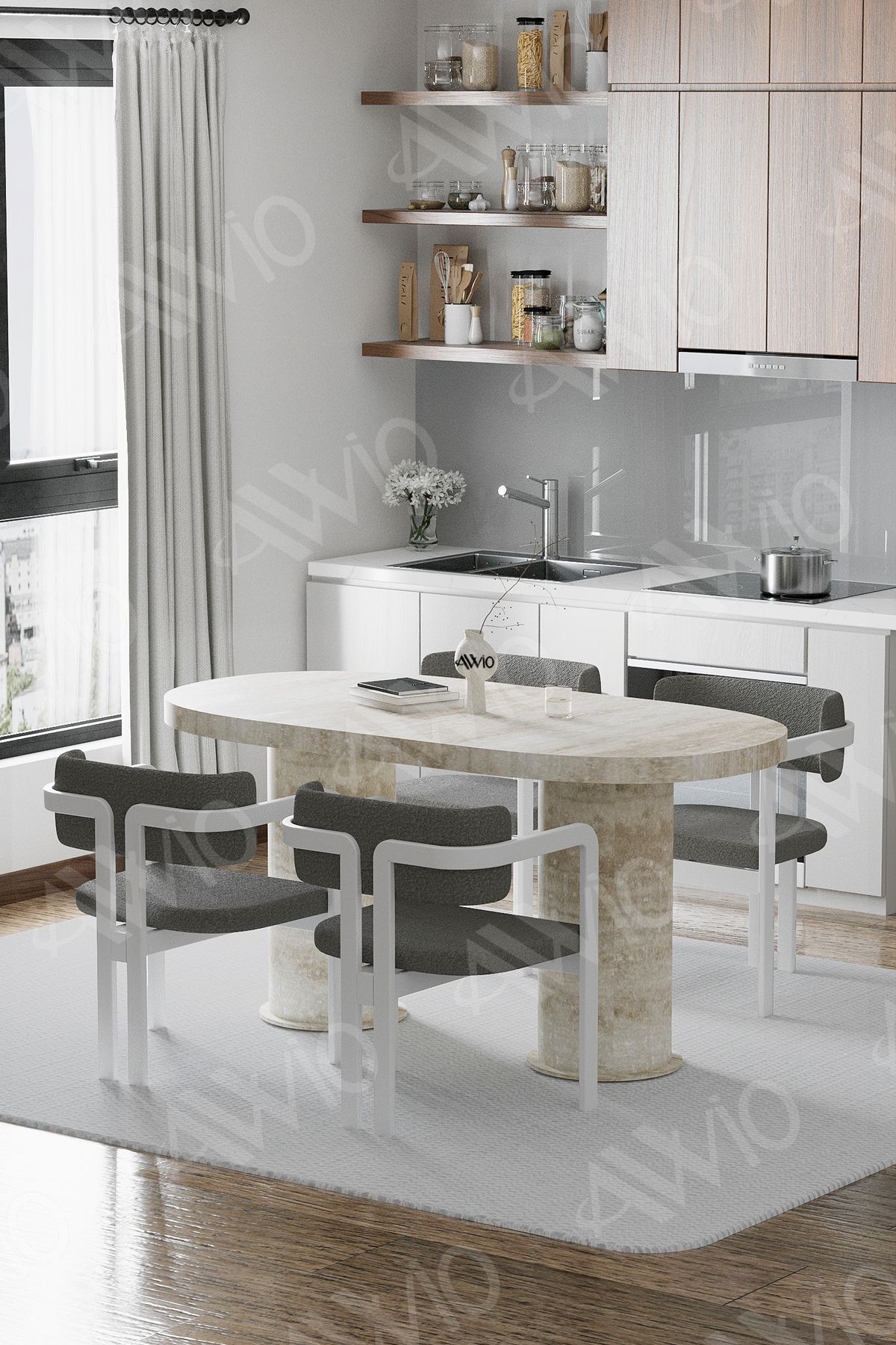 Nora Traverten 80X 140 Yemek Masası Mutfak Masası 4 Kişilik Masa Sandalye Takımı