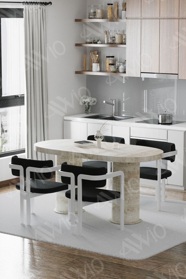 Nora Traverten 80X 140 Yemek Masası Mutfak Masası 4 Kişilik Masa Sandalye Takımı