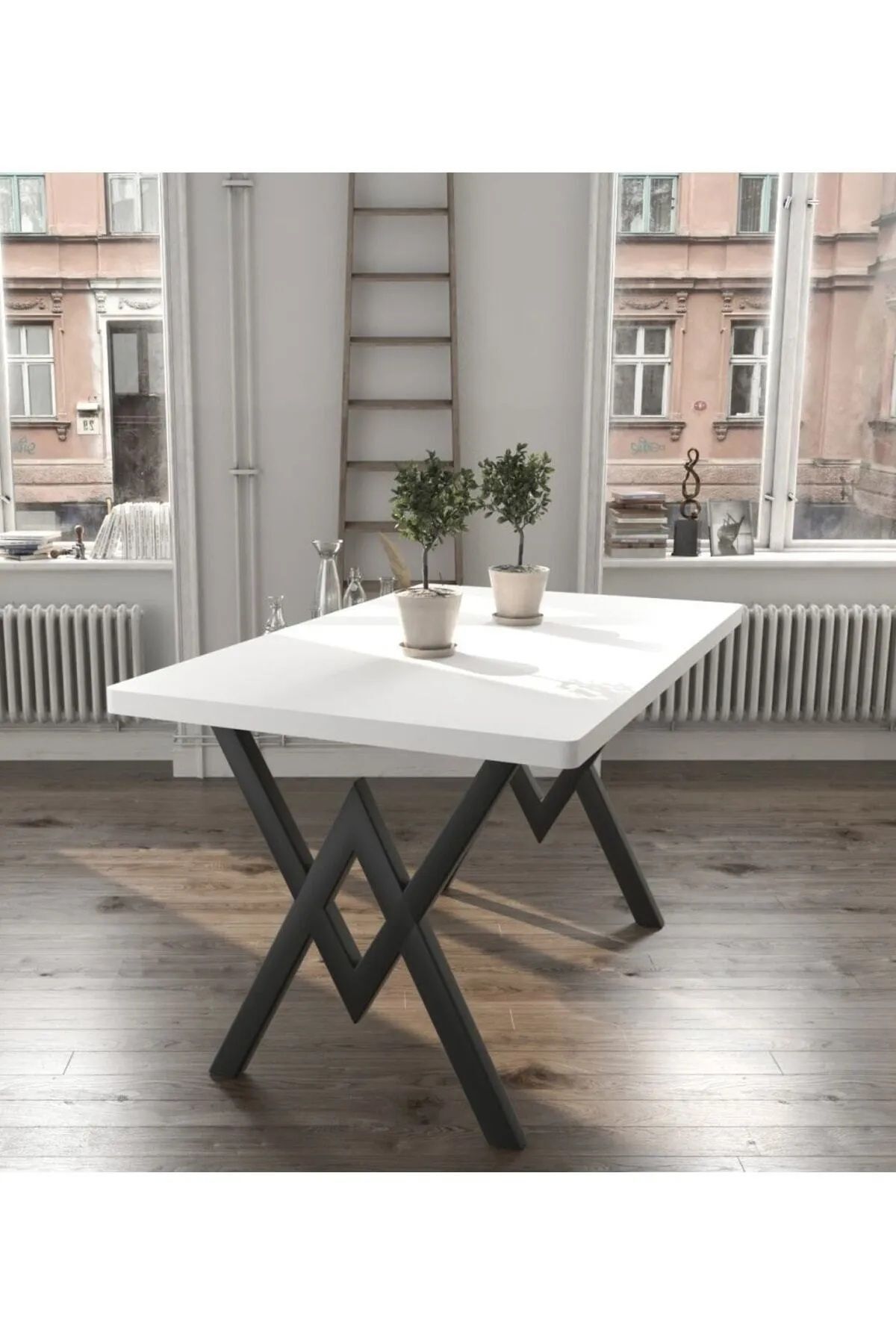 80x140 Alara Mutfak Masası Yemek Masası Balkon Masası Cafe Masası BEYAZ - 80X140