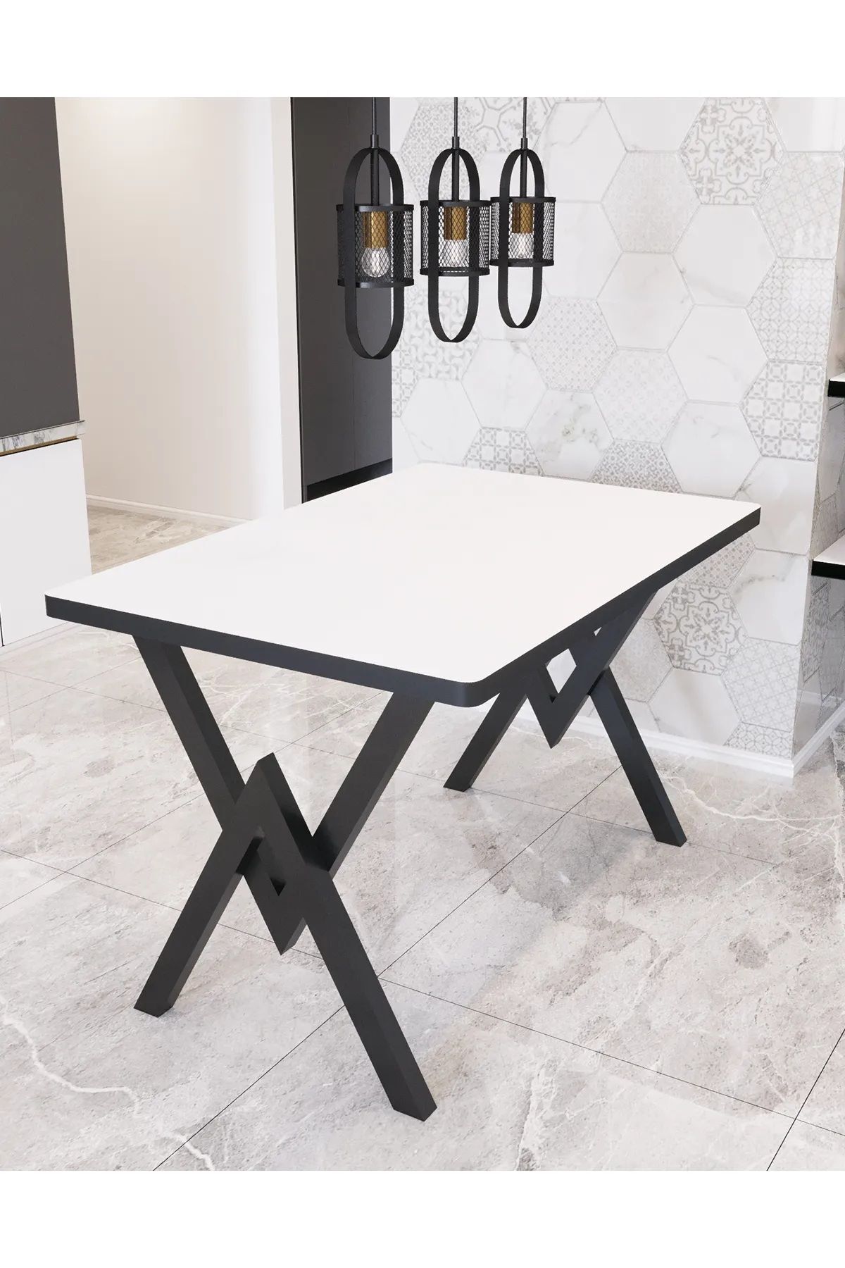 80x140 Alara Mutfak Masası Yemek Masası Balkon Masası Cafe Masası DÜZ BEYAZ - 80X140