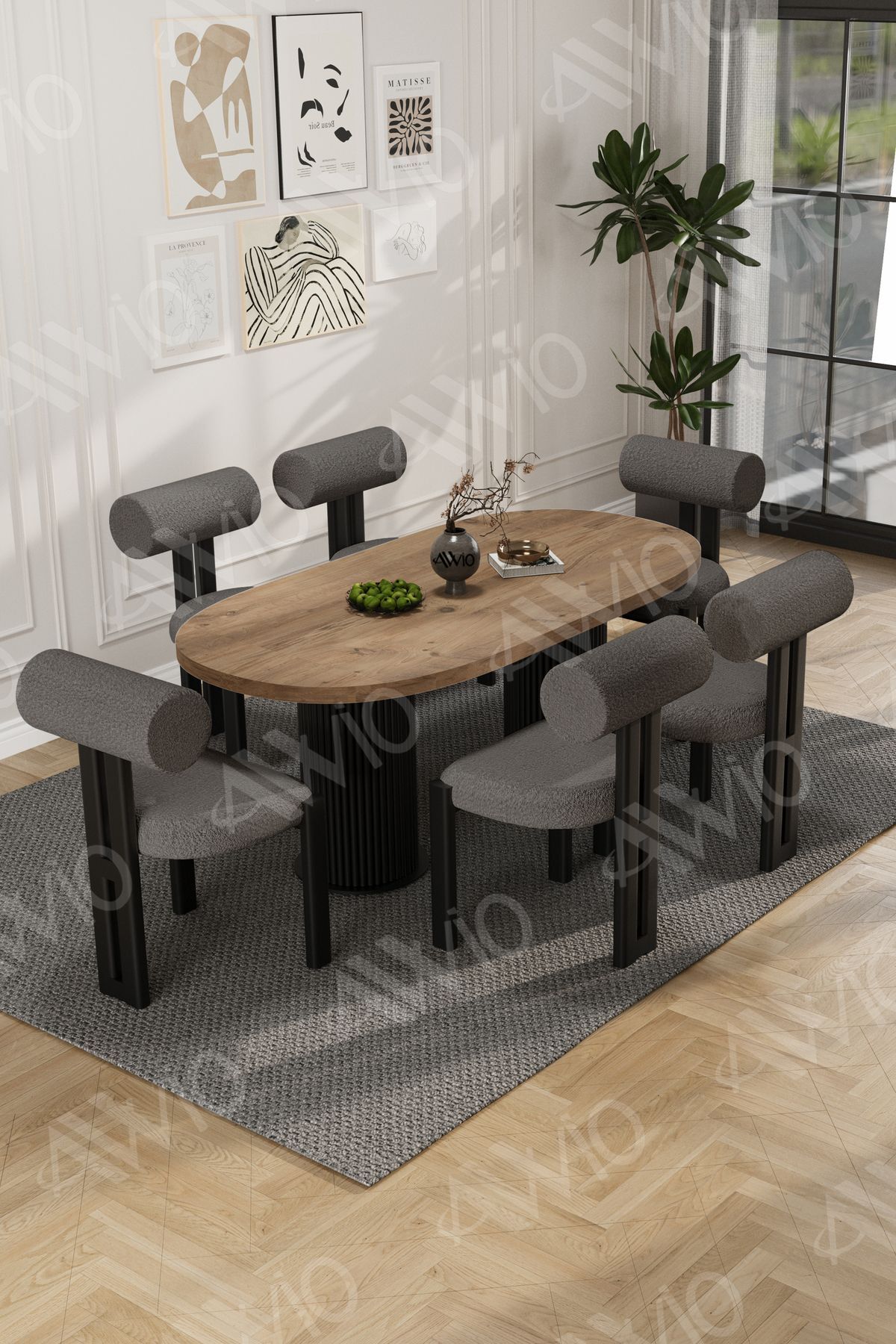 pofi Bohem6'Lı Metal Sandalye 80x160 mutfak masa takımı yemek masa takımı Masa Sandalye Takımı