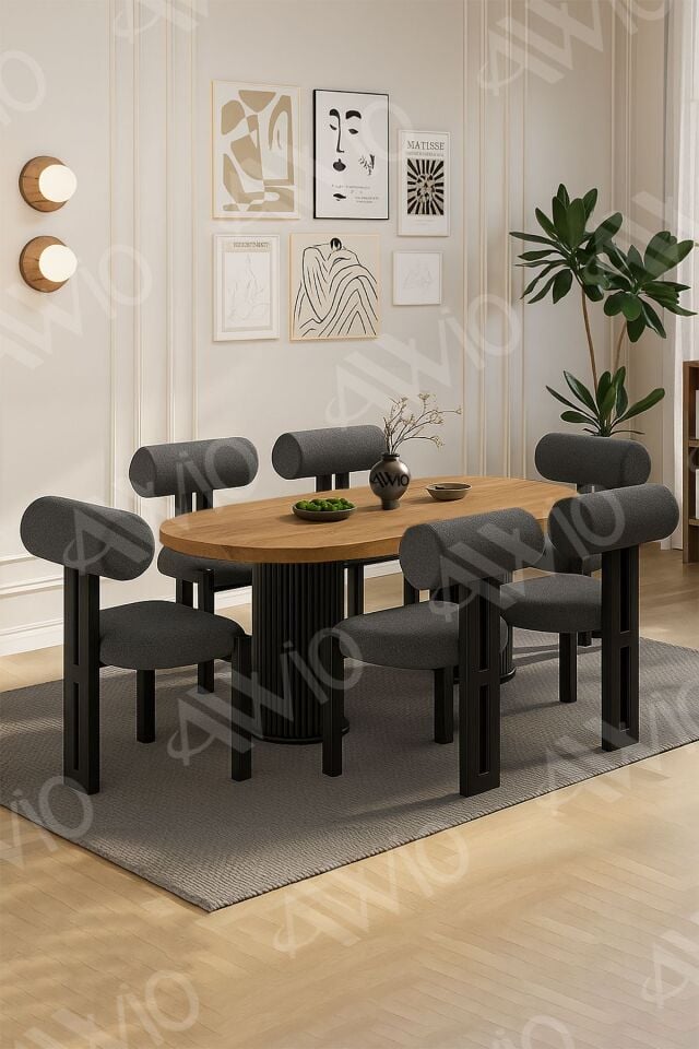 pofi Bohem6'Lı Metal Sandalye 80x160 mutfak masa takımı yemek masa takımı Masa Sandalye Takımı