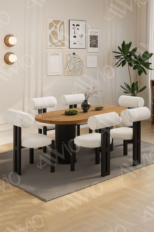Pofi Bohem 6'lı Metal Sandalye 80x160 Mutfak Masa Takımı Yemek Masa Takımı Masa Sandalye Takımı