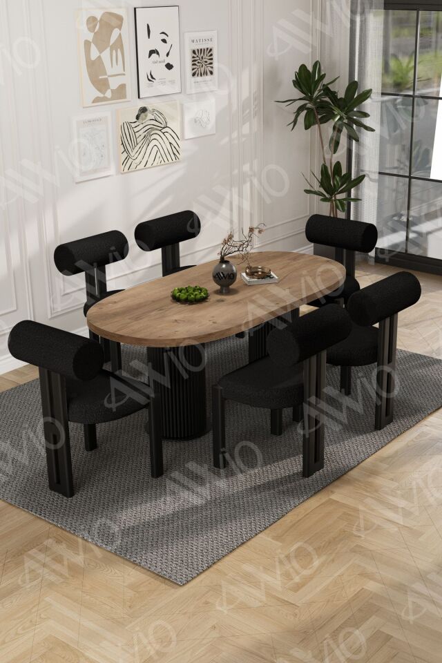 pofi Bohem6'Lı Metal Sandalye 80x160 mutfak masa takımı yemek masa takımı Masa Sandalye Takımı