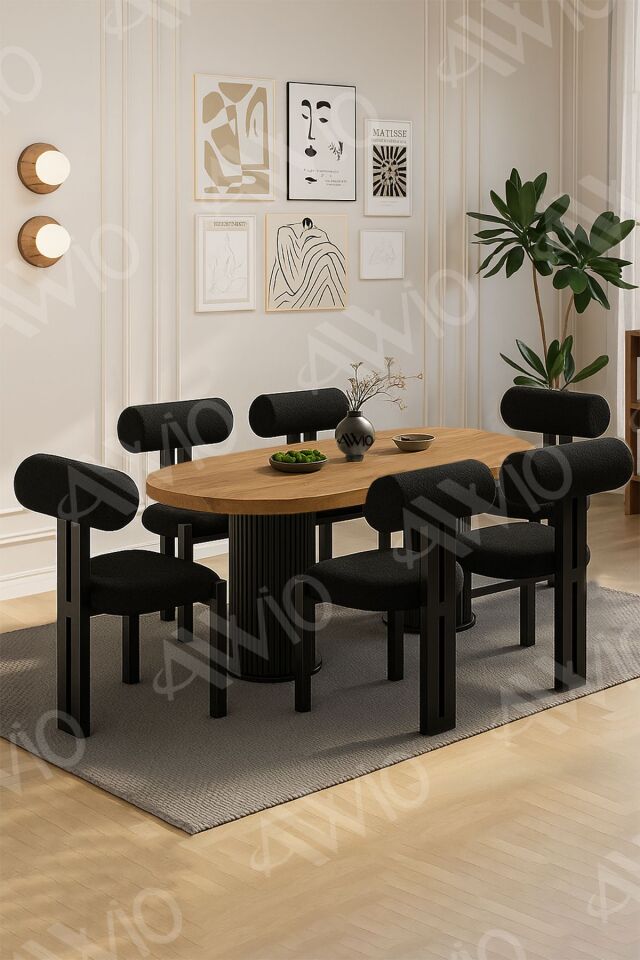 Pofi Bohem 6'lı Metal Sandalye 80x160 Mutfak Masa Takımı Yemek Masa Takımı Masa Sandalye Takımı