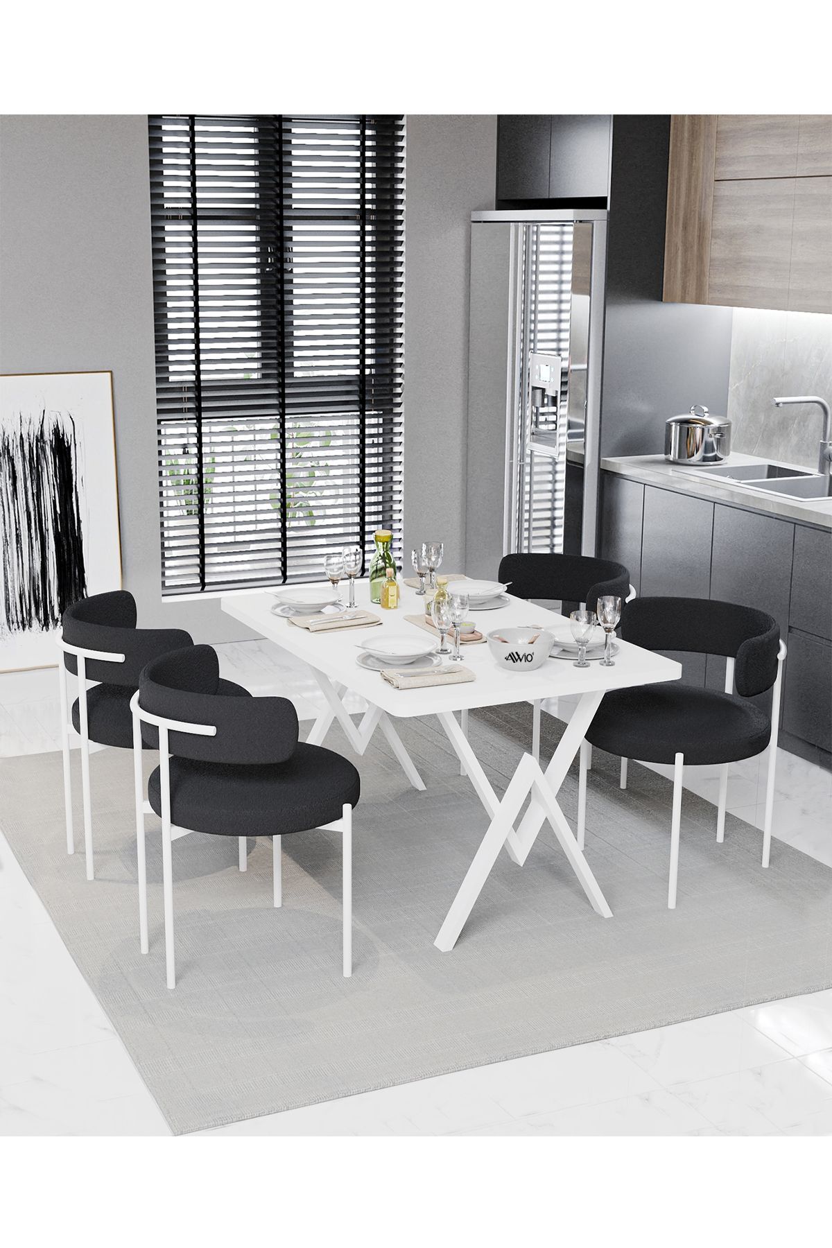 Majer Beyaz Teddy Sandalye 80x120 Yemek Masası Mutfak Masası 4 Kişilik Masa Sandalye Takımı