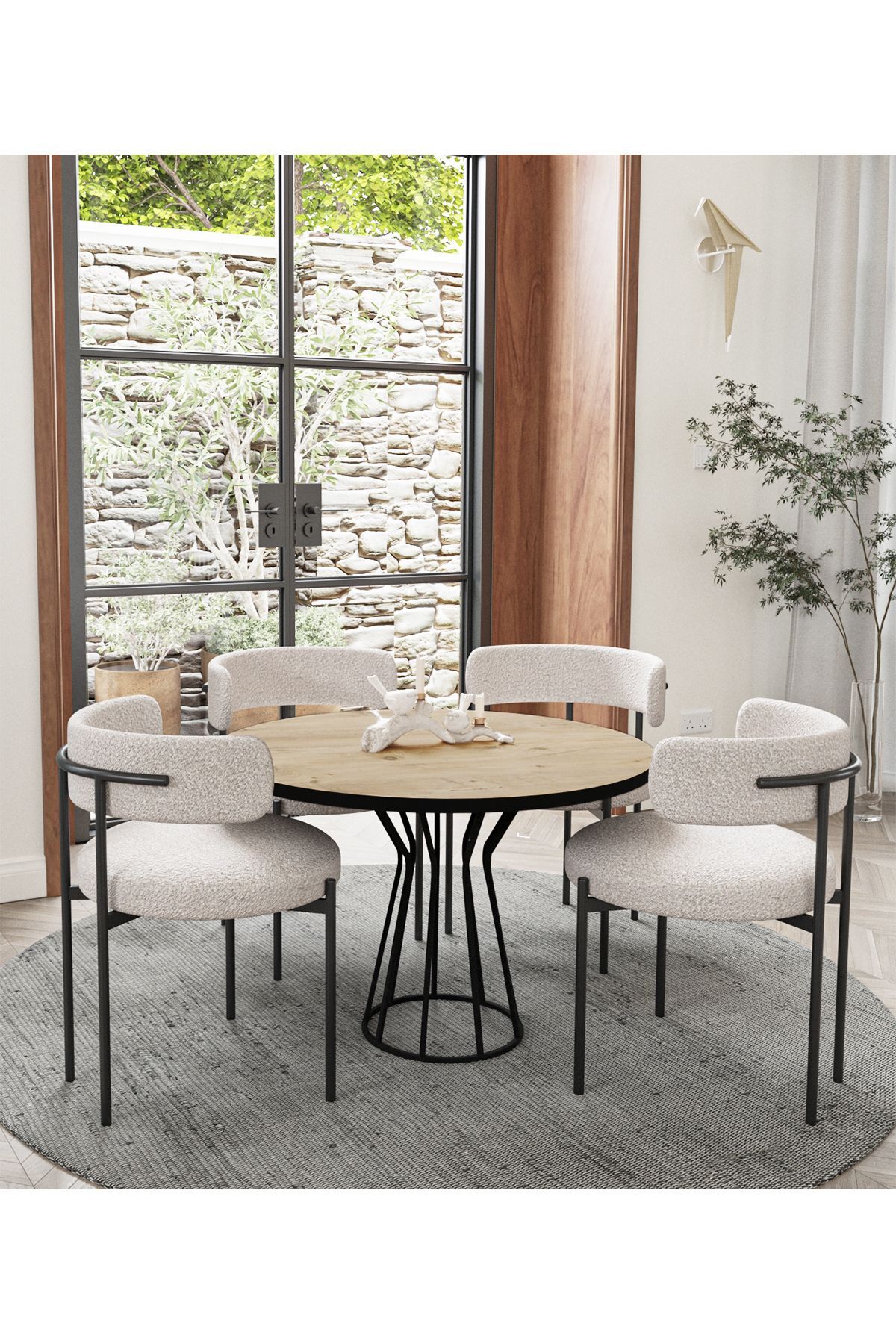 Metal Teddy Sandalye 90x90 Yuvarlak Kum Saati Ayak Mutfak Masası Takımı Yemek Masası Takımı