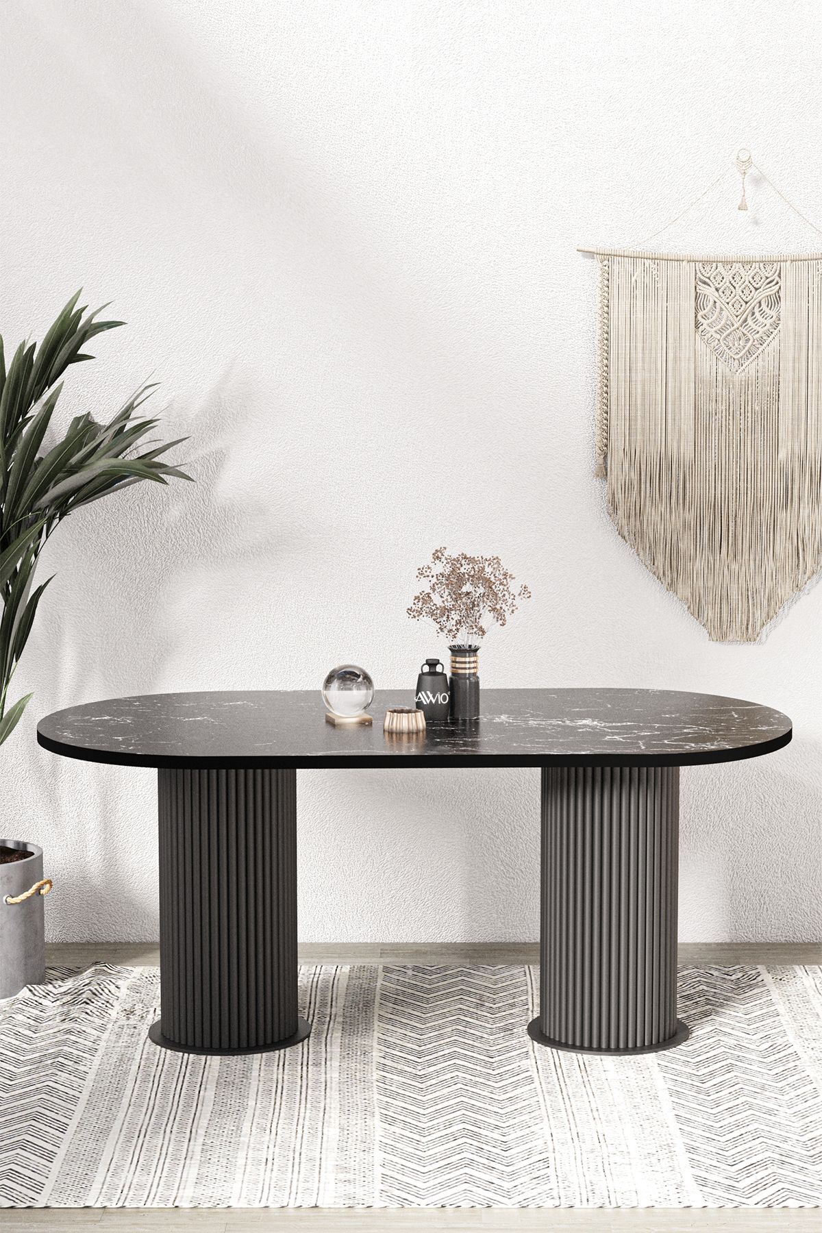 Brita PTT LAKE MDF BEYAZ AYAKLI 80x140 MUTFAK MASASI YEMEK MASASI SİYAH MERMER - 80X140