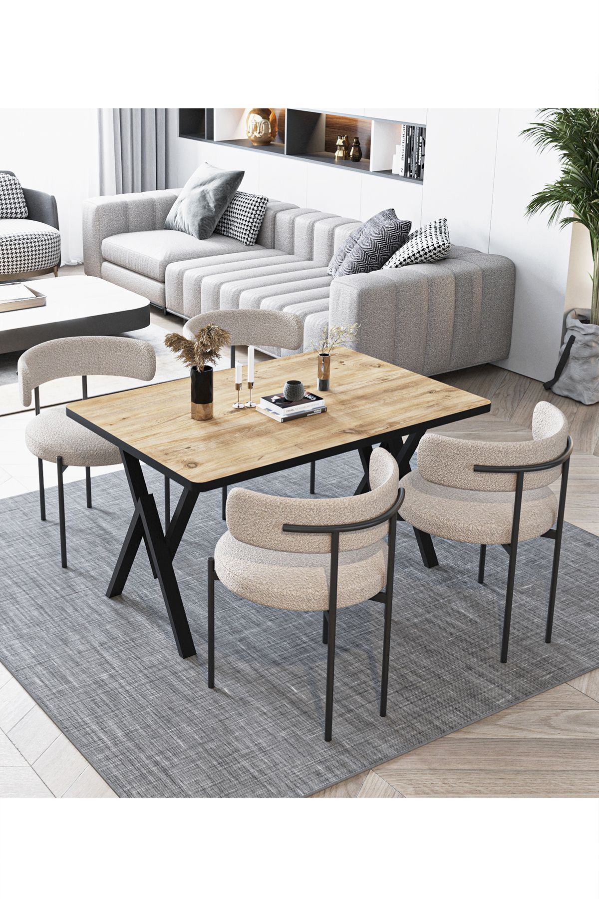 Lavinya Teddy Sandalye 80x120 Yemek Masası Mutfak Masası 4 Kişilik Masa Sandalye Takımı