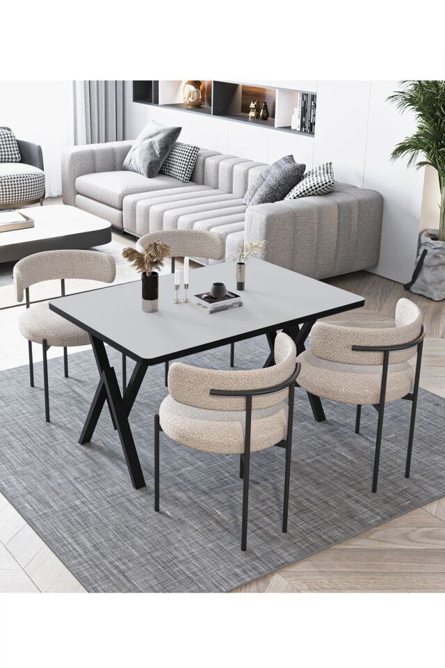 Lavinya Teddy Sandalye 80x120 Yemek Masası Mutfak Masası 4 Kişilik Masa Sandalye Takımı