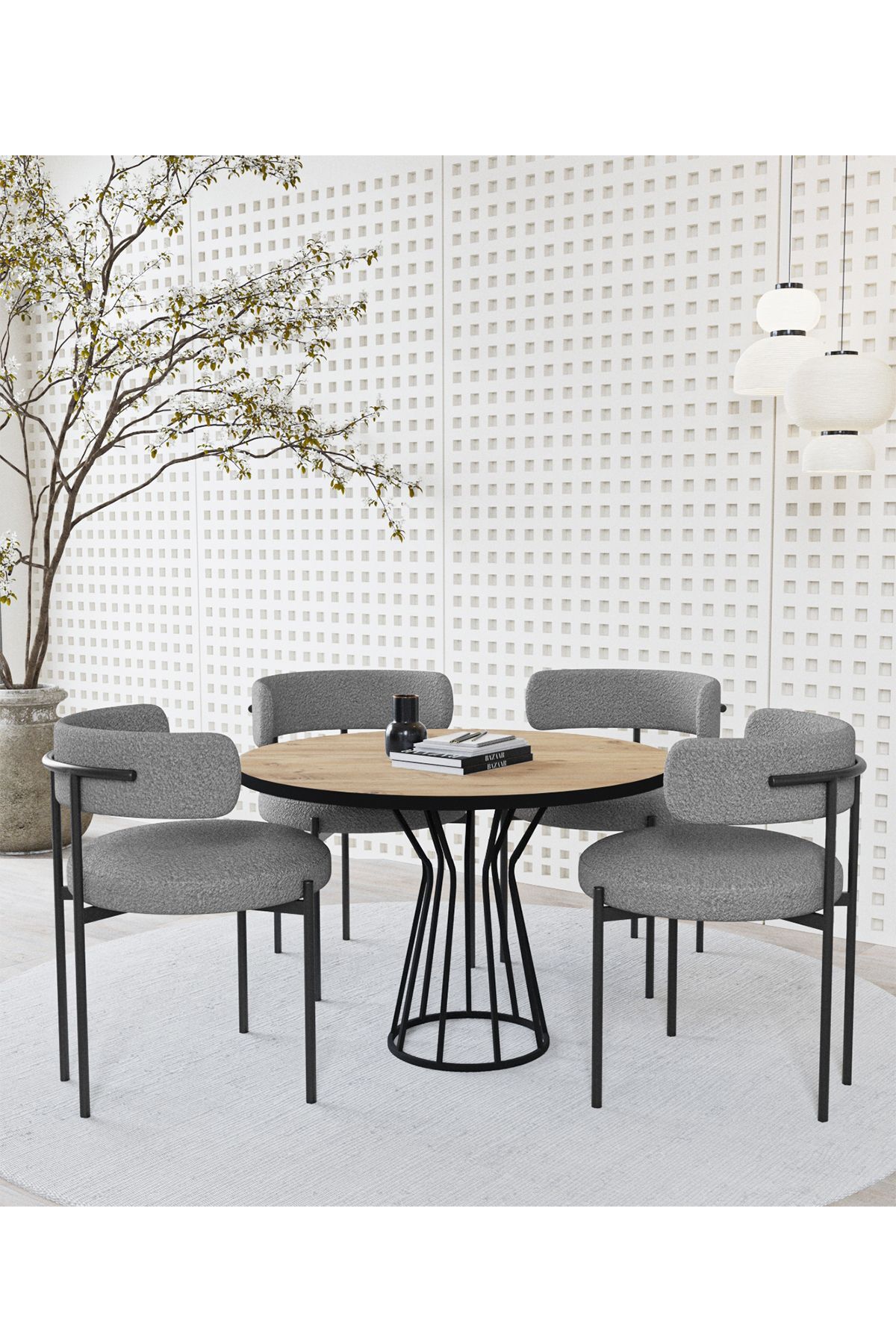 Metal Teddy Sandalye 90x90 Yuvarlak Kum Saati Ayak Mutfak Masası Takımı Yemek Masası Takımı