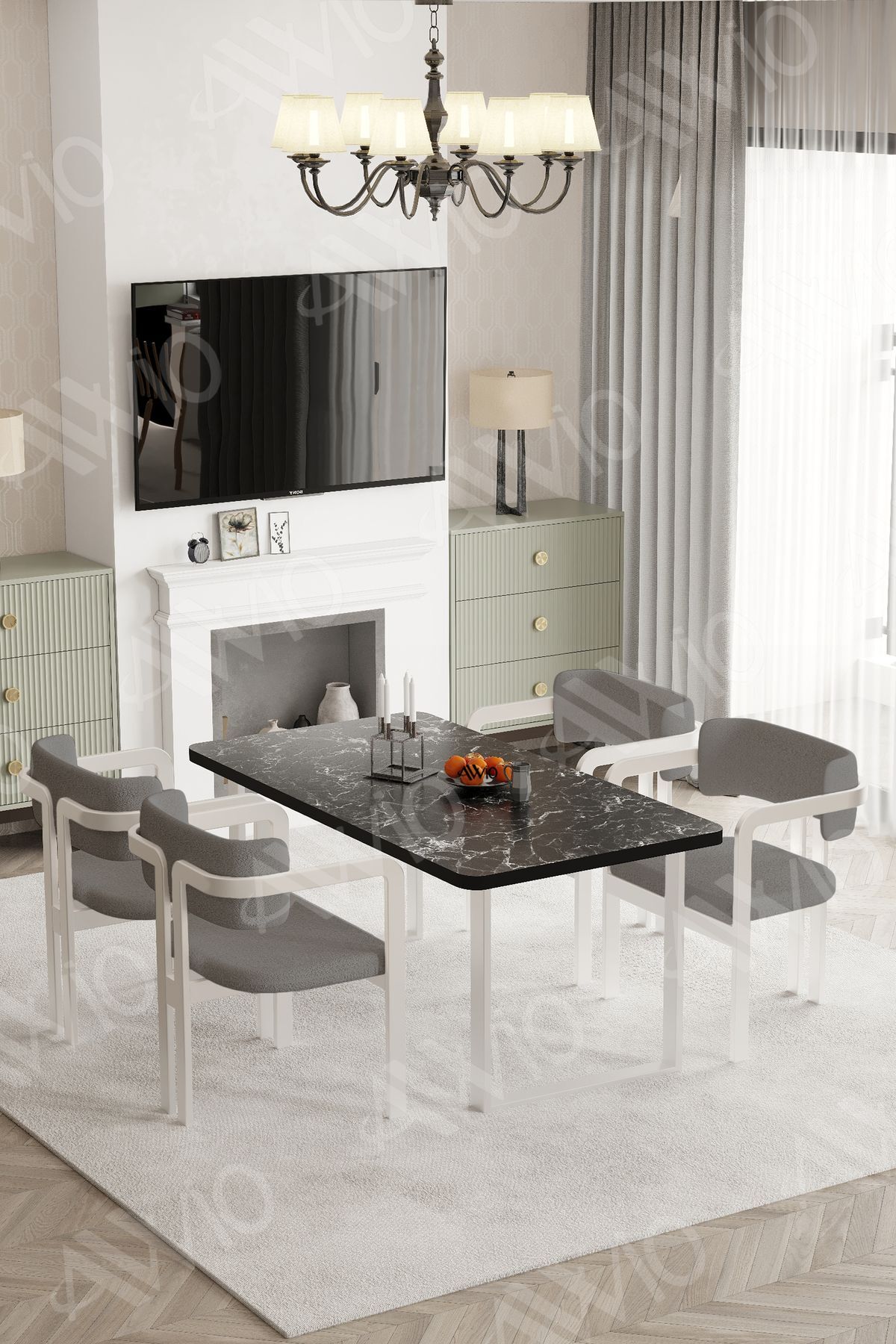 Lucas Metal Ayak Tokyo Demonte Sandalye 80x120 Yemek Masası Mutfak Masası 4 Kişilik