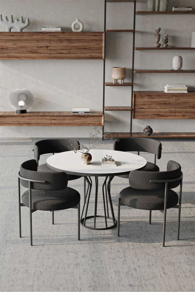 Metal Teddy Sandalye 90x90 Yuvarlak Kum Saati Ayak Mutfak Masası Takımı Yemek Masası Takımı