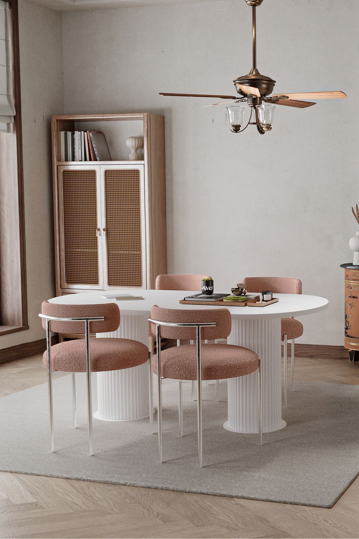 Lavinia Beyaz Bohem Ayak 80x160 Mutfak Masa Sandalye Takımı