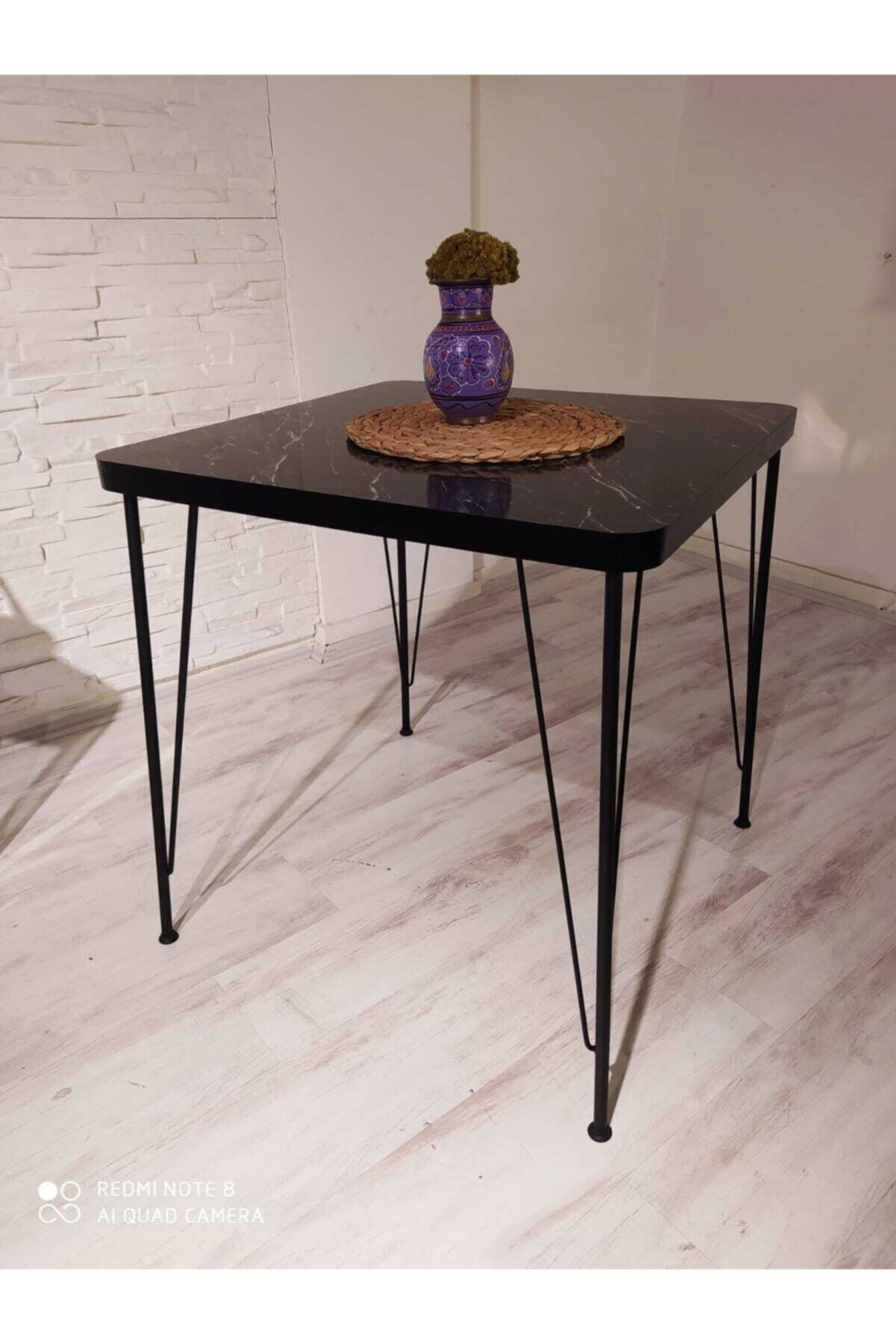 Avvio 70x70 Defne Yemek Masası Mutfak Masası Cafe Masası SİYAH MERMER DESENLİ - 70X70