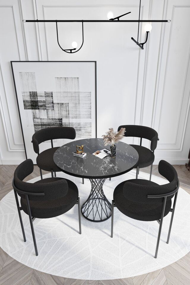 Metal Teddy Sandalye 90x90 Yuvarlak Kum Saati Ayak Mutfak Masası Takımı Yemek Masası Takımı