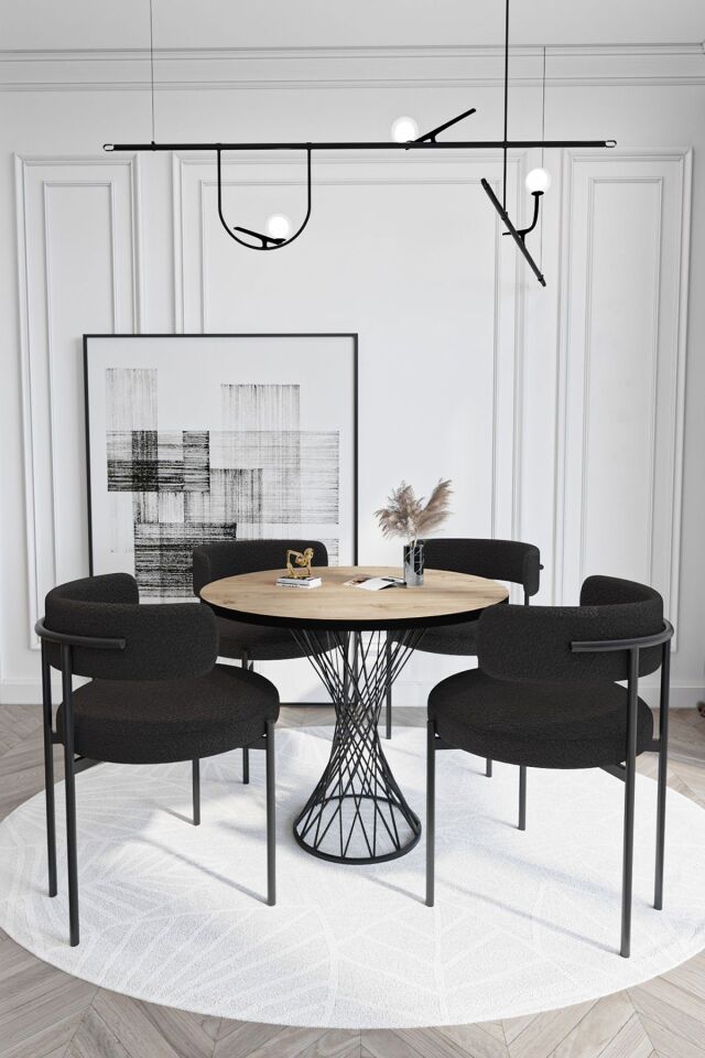 Metal Teddy Sandalye 90x90 Yuvarlak Kum Saati Ayak Mutfak Masası Takımı Yemek Masası Takımı