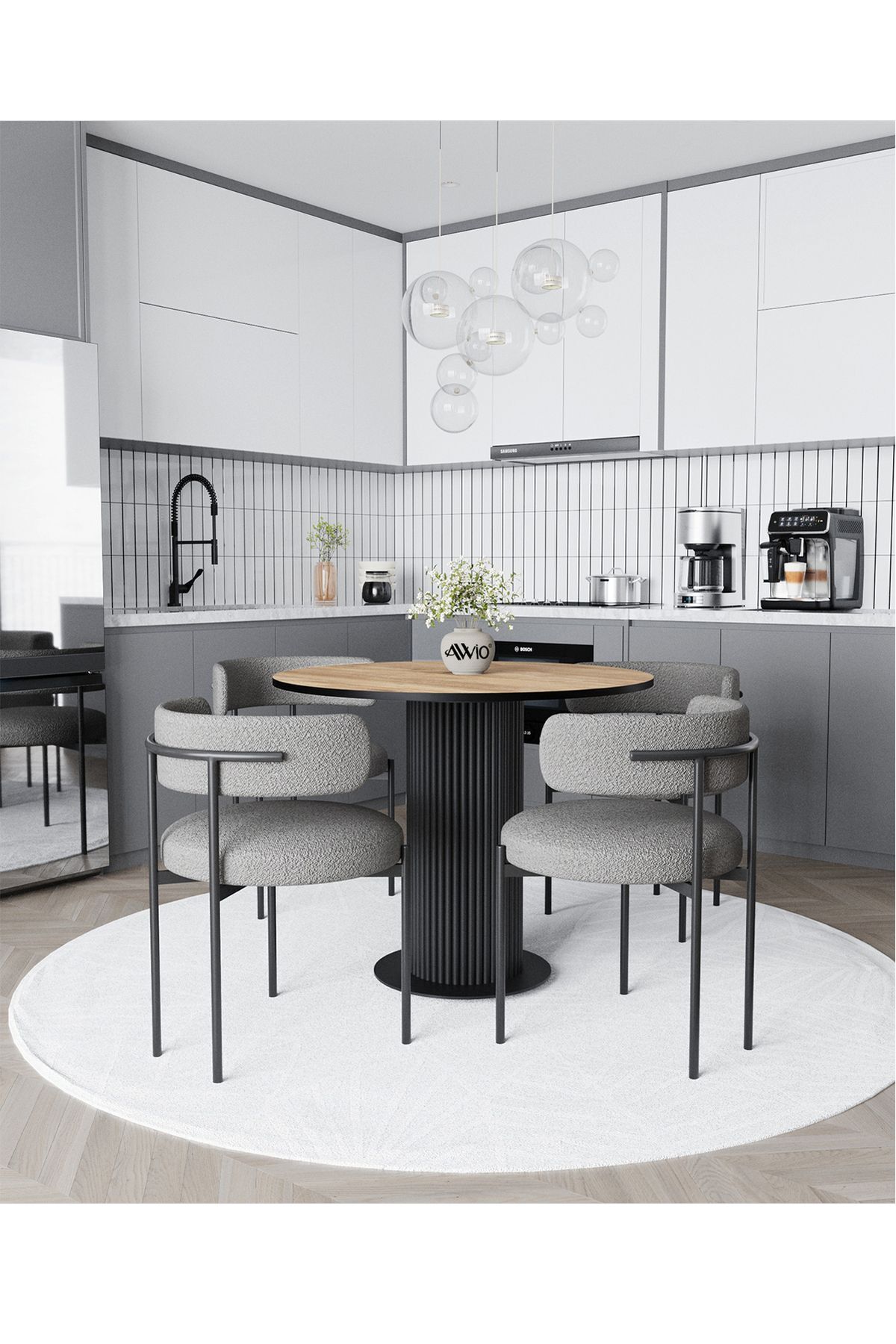 Duru Bohem Ayak 4'lü Teddy Sandalye 90x90 Masa Sandalye Takımı