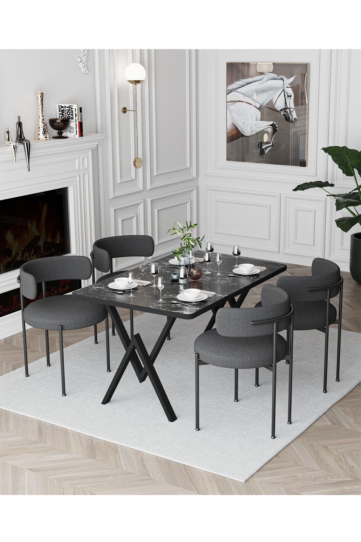 Rolls Teddy Sandalye Yemek Masası Mutfak Masası 4 Kişilik Masa Sandalye Takımı 80x120