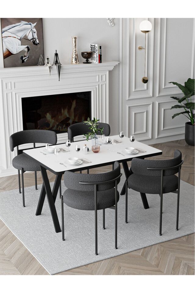 Rolls Teddy Sandalye Yemek Masası Mutfak Masası 4 Kişilik Masa Sandalye Takımı 80x120