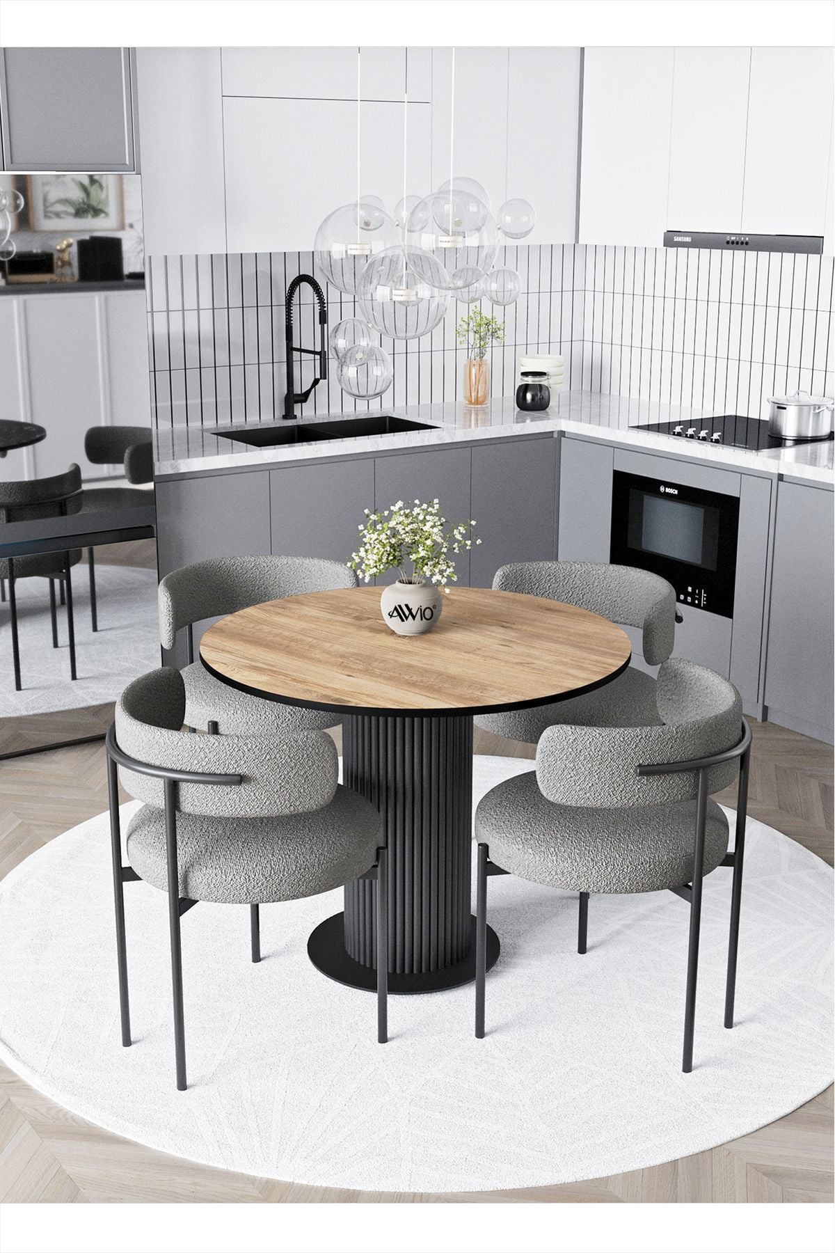 Duru Bohem Ayak 4'lü Teddy Sandalye 90x90 Masa Sandalye Takımı