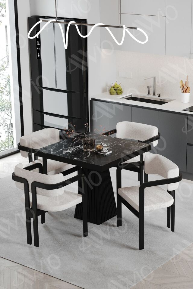 Nero Bohem Ayak Tokyo Demonte Sandalye 80x80 Yemek Masası Mutfak Masası 4 Kişilik