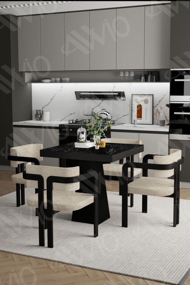 Nero Bohem Ayak Tokyo Demonte Sandalye 80x80 Yemek Masası Mutfak Masası 4 Kişilik