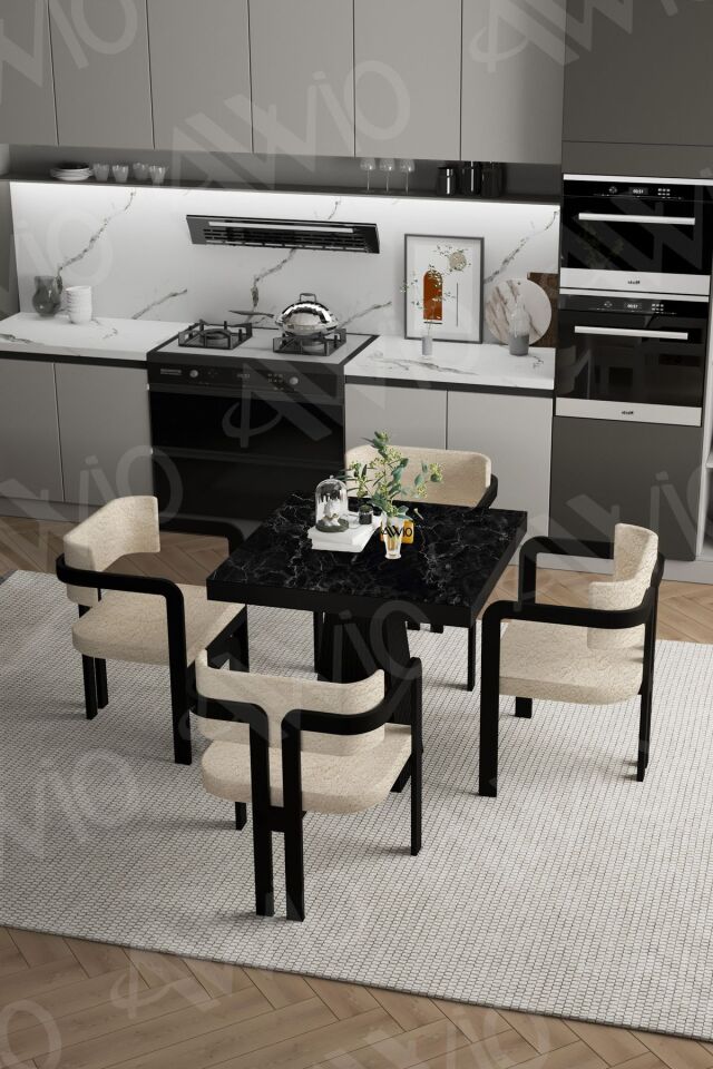 Nero Bohem Ayak Tokyo Demonte Sandalye 80x80 Yemek Masası Mutfak Masası 4 Kişilik