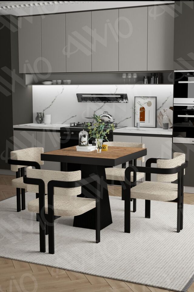 Nero Bohem Ayak Tokyo Demonte Sandalye 80x80 Yemek Masası Mutfak Masası 4 Kişilik